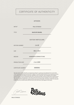 Haus of Chanel — Certificate of Authenticity